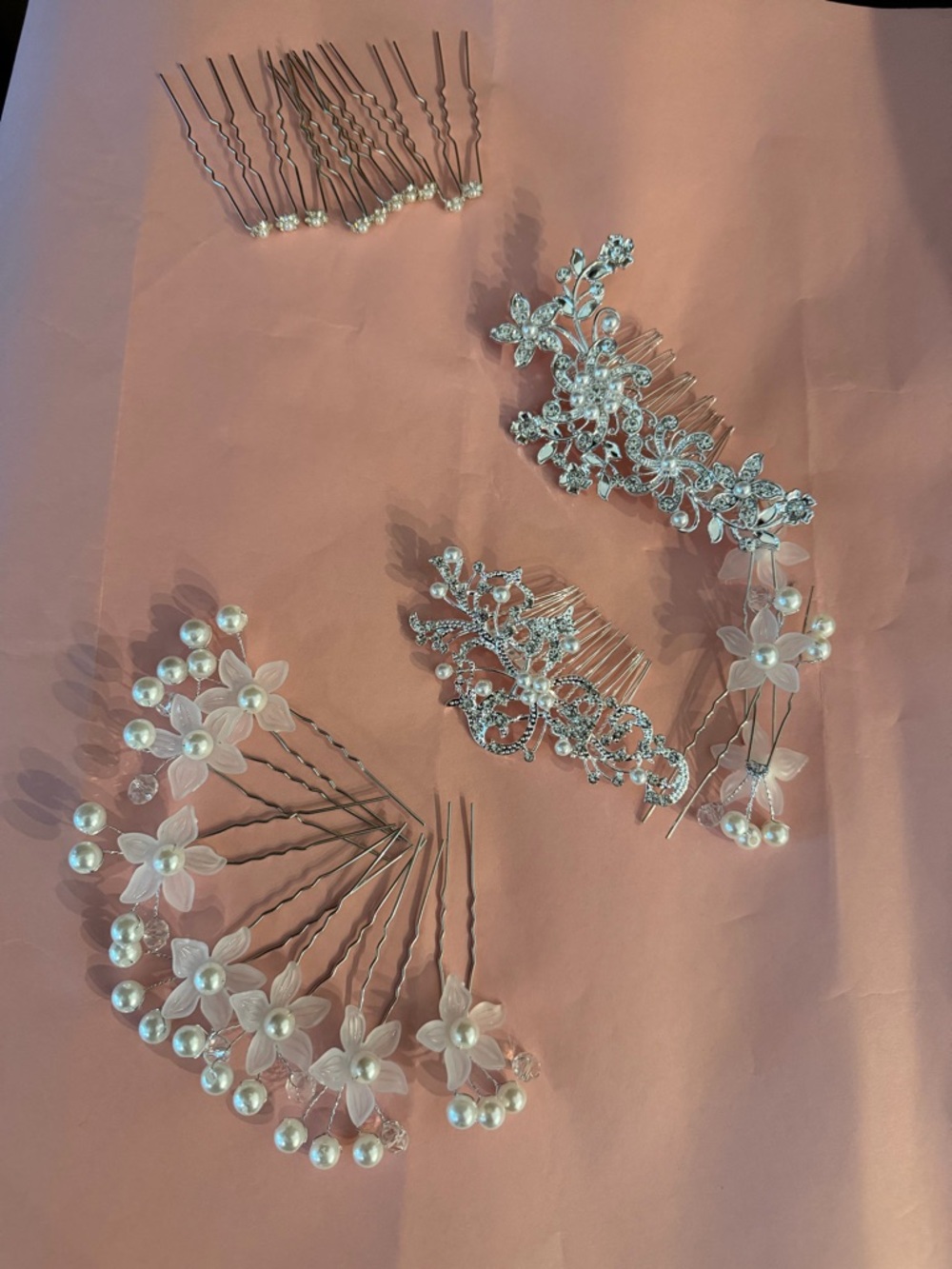 Silver and Pearl Floral Hair Comb Set - Bridal Hair Accessories